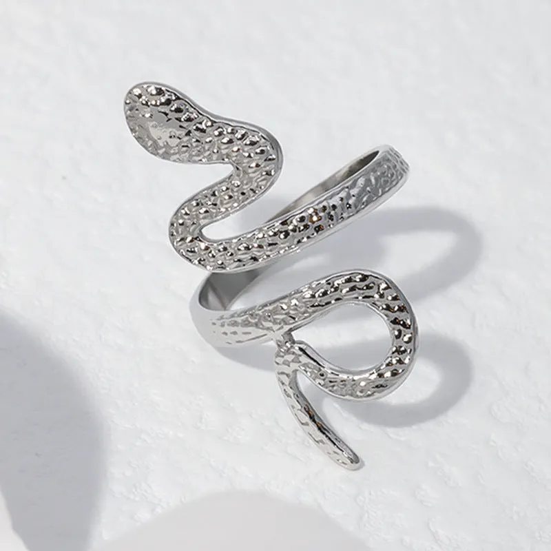 Stainless Steel Adjustable Snake Rings in 18K Gold & Silver Punk Styles for Women & Men