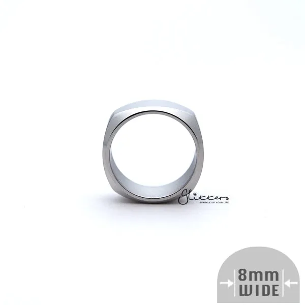 Stainless Steel High Polished 8mm Wide Unique Square Shape Band Ring - Silver