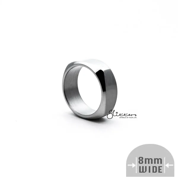 Stainless Steel High Polished 8mm Wide Unique Square Shape Band Ring - Silver