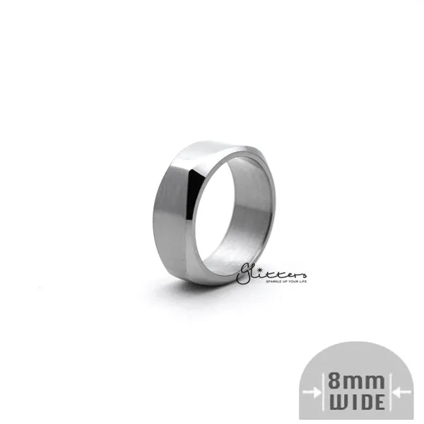 Stainless Steel High Polished 8mm Wide Unique Square Shape Band Ring - Silver