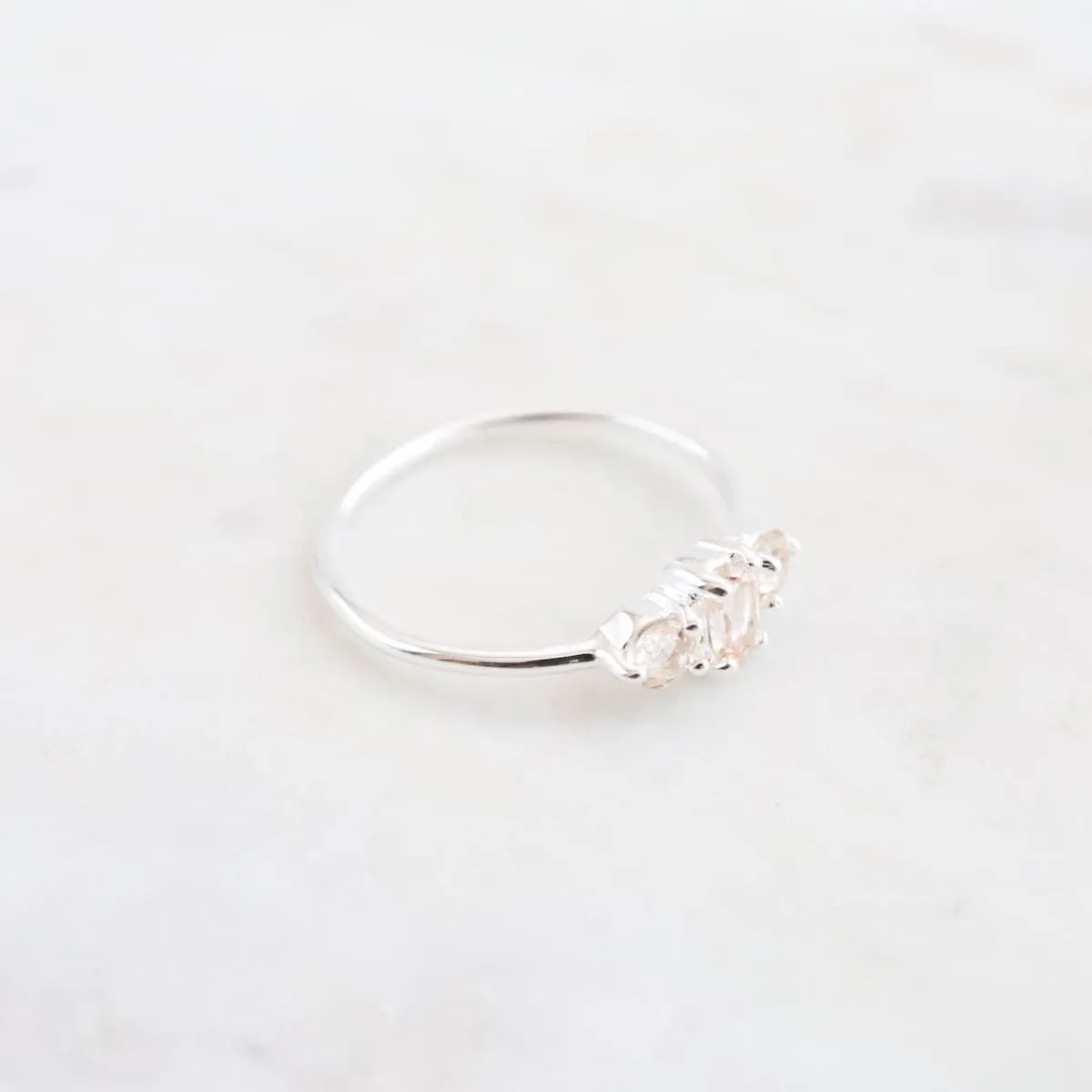 Sterling Silver Claw Set 3 Stone Morganite Ring