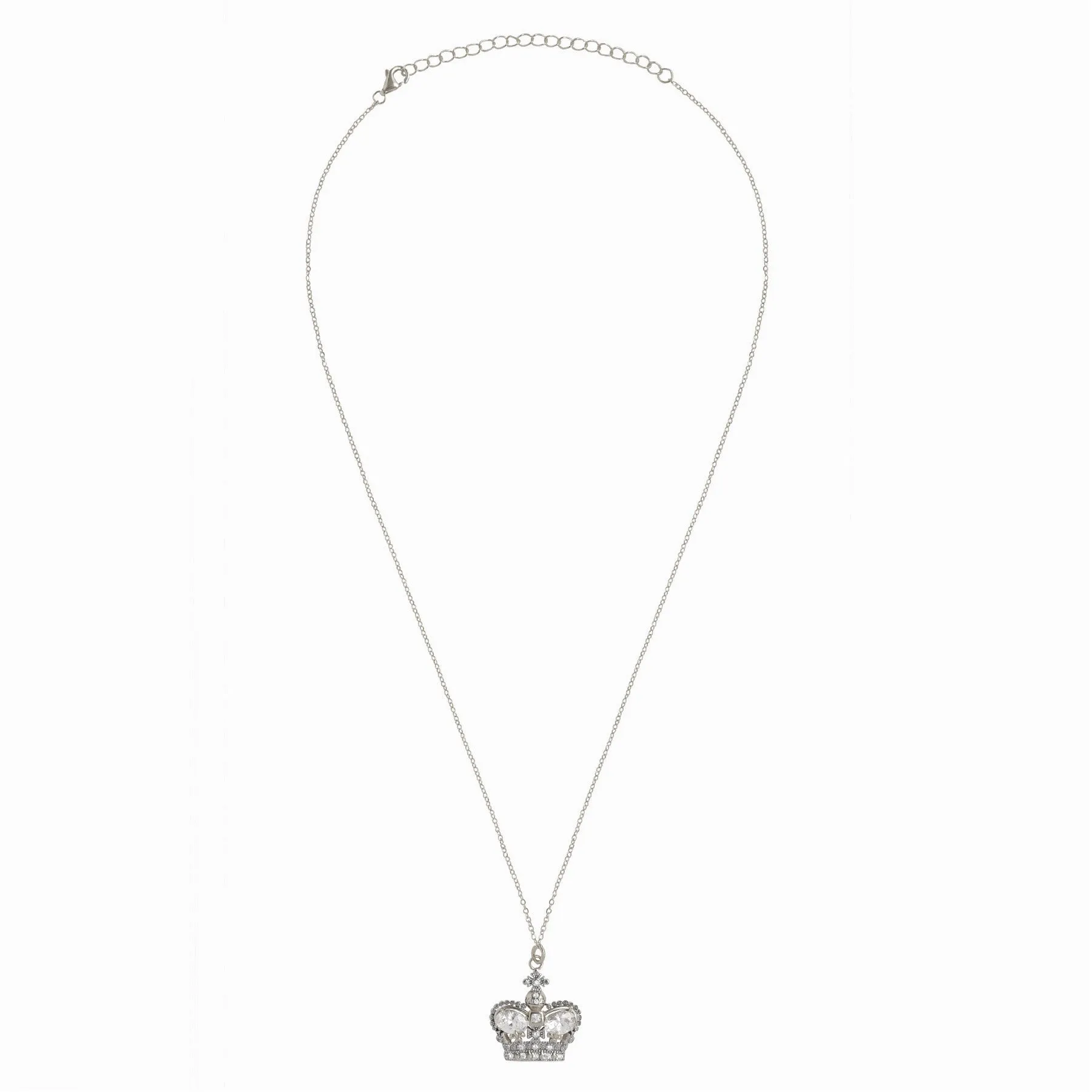 Sterling Silver Crystal Crown Pendant Necklace