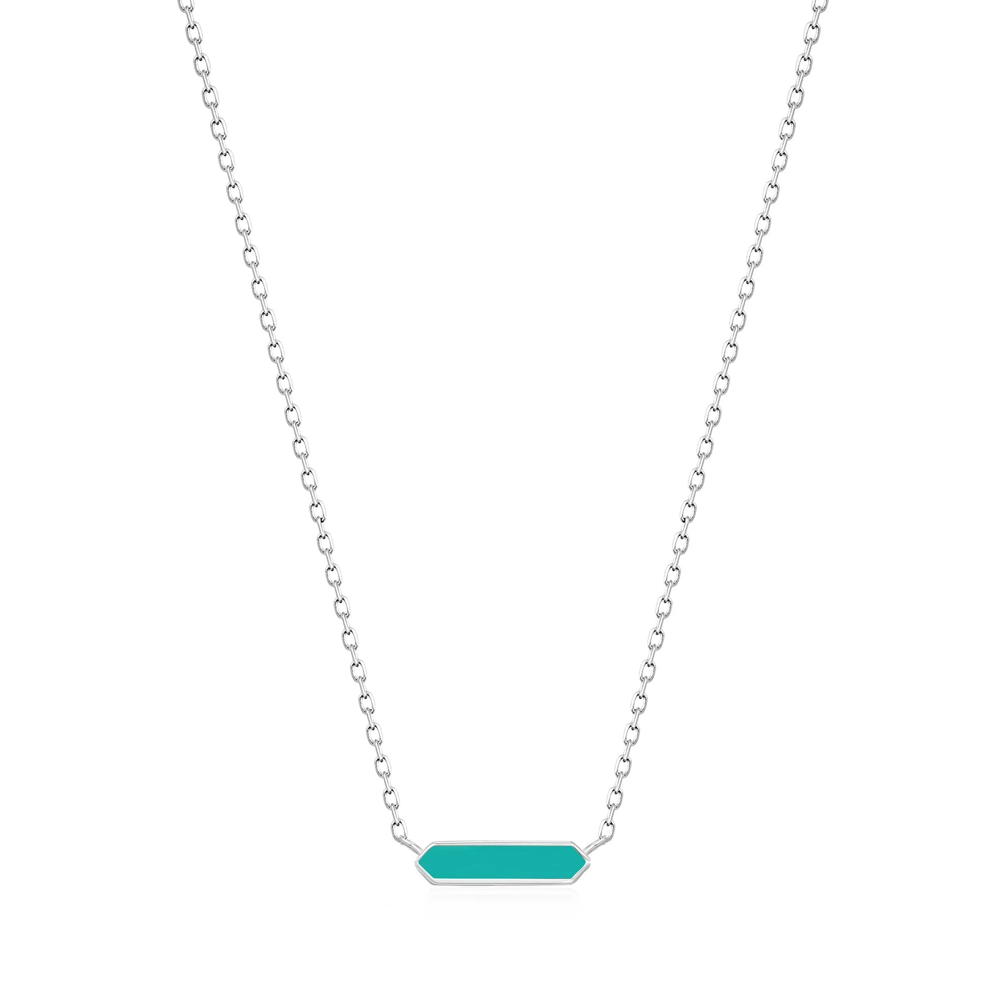 Teal Enamel Bar Silver Necklace