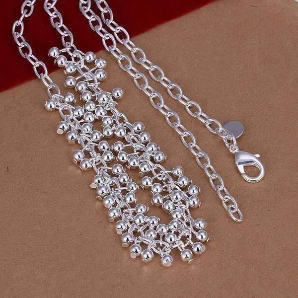 Tiny Dangling Grape Beads Silver Necklace for Women 20 inch