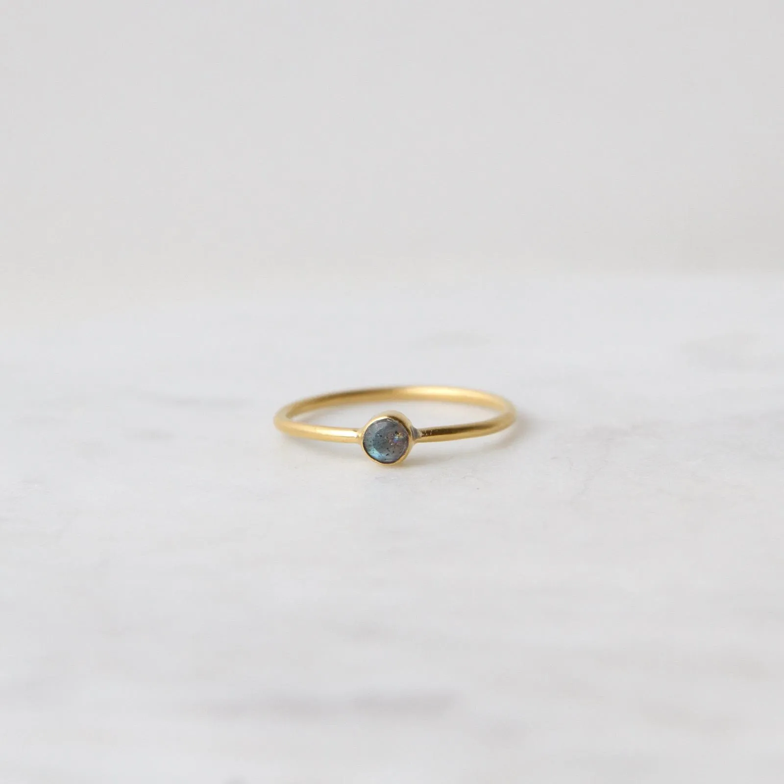 Tiny Faceted Single Labradorite in Gold Plated Brass Ring