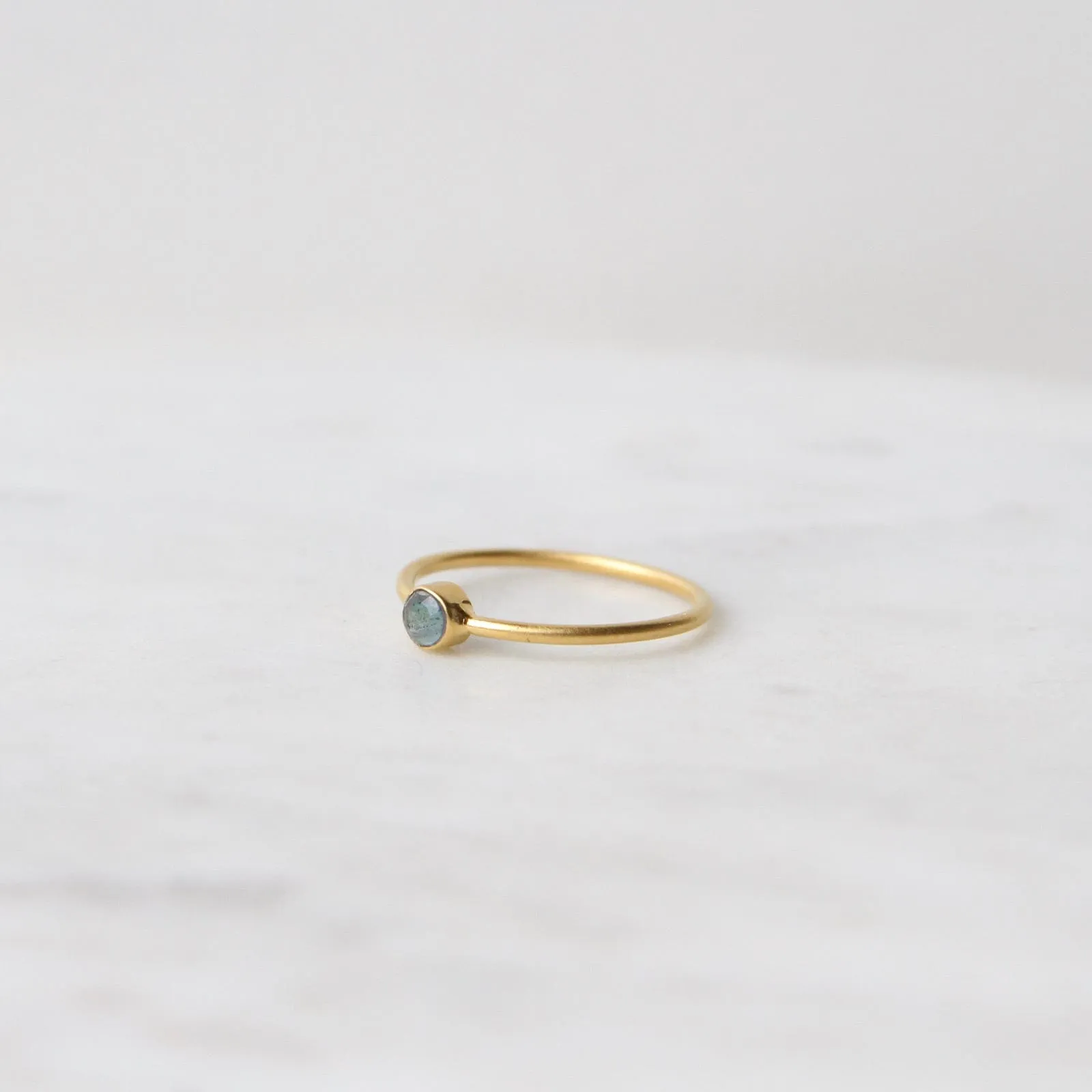 Tiny Faceted Single Labradorite in Gold Plated Brass Ring