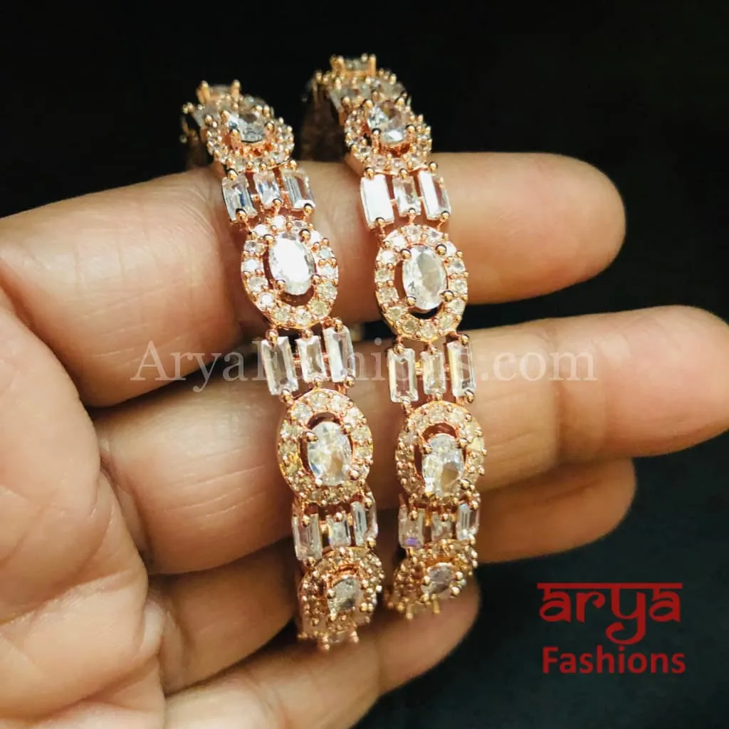 Tuhina Rose Gold Cubic Zirconia Statement Bangles