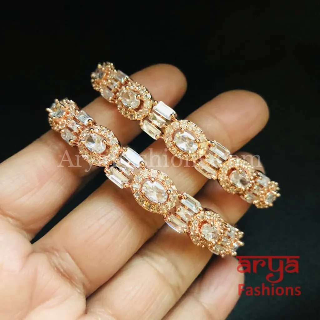 Tuhina Rose Gold Cubic Zirconia Statement Bangles