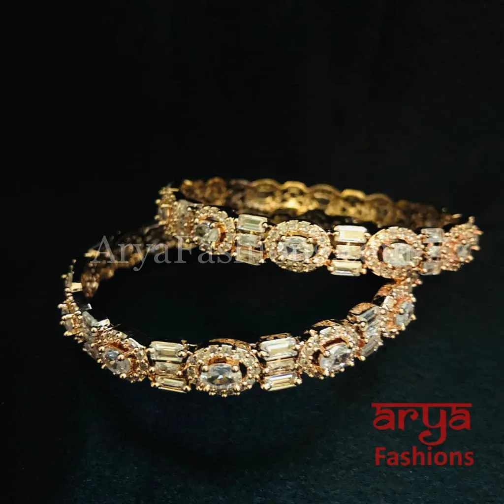 Tuhina Rose Gold Cubic Zirconia Statement Bangles