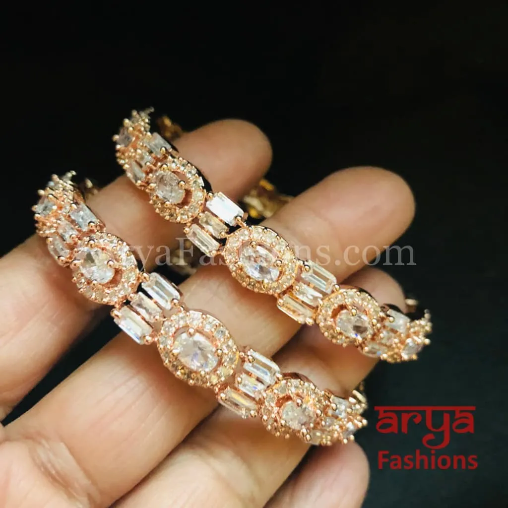 Tuhina Rose Gold Cubic Zirconia Statement Bangles