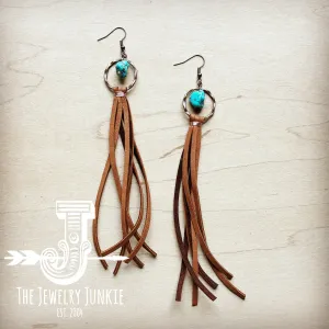 Turquoise Drop Earrings w/ Suede Leather Tassel 202s