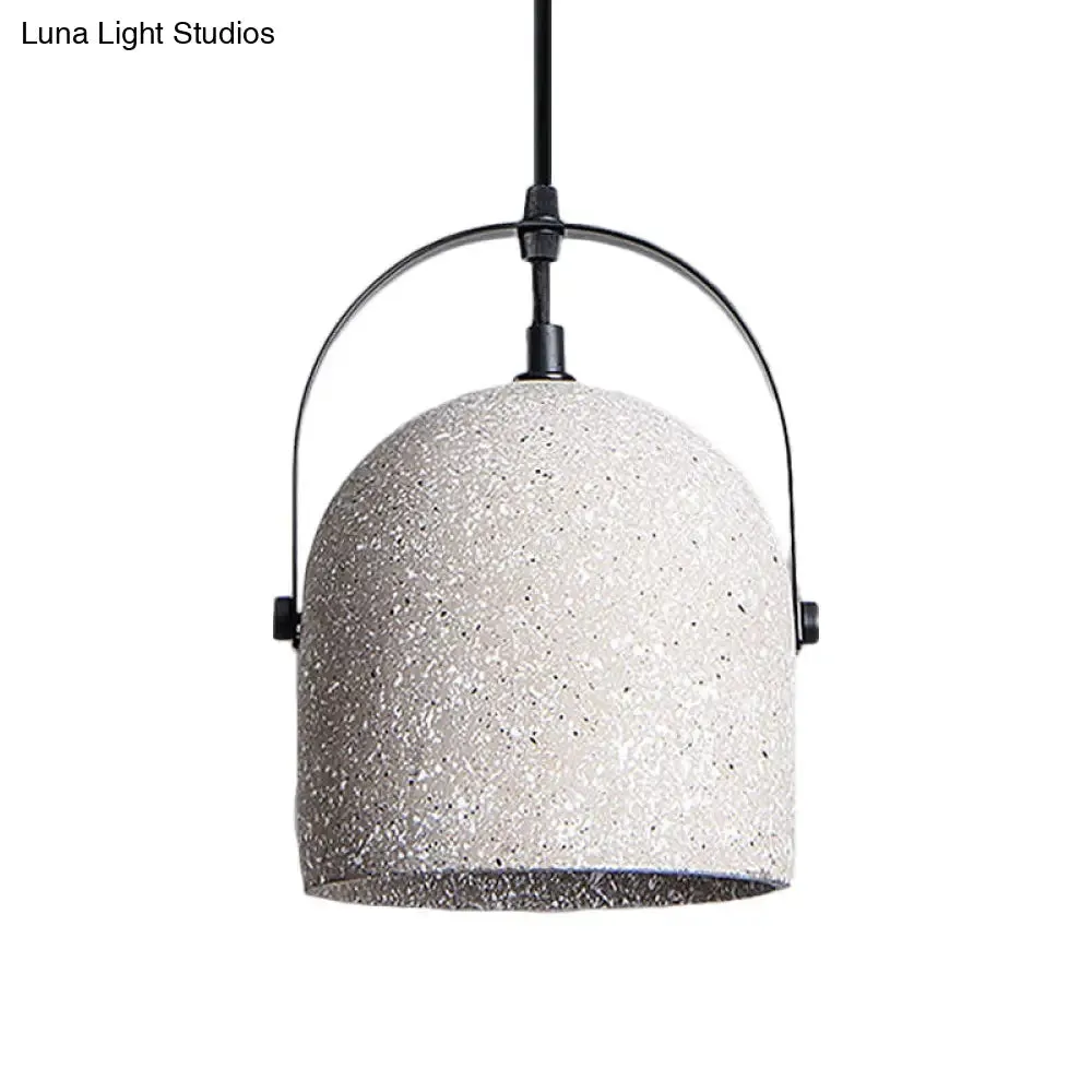 Vintage Cement Dome Pendant Light with Handle - White, Black, Grey - for Hallways