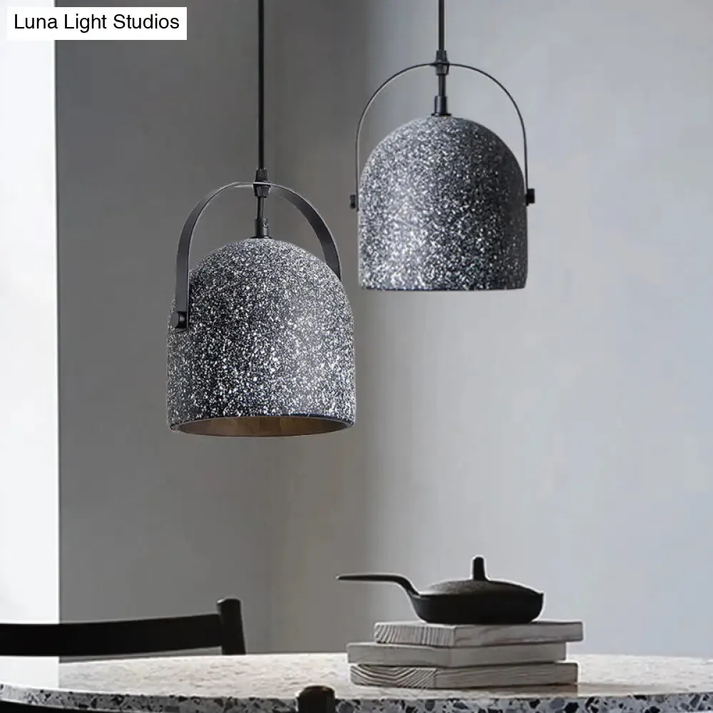 Vintage Cement Dome Pendant Light with Handle - White, Black, Grey - for Hallways