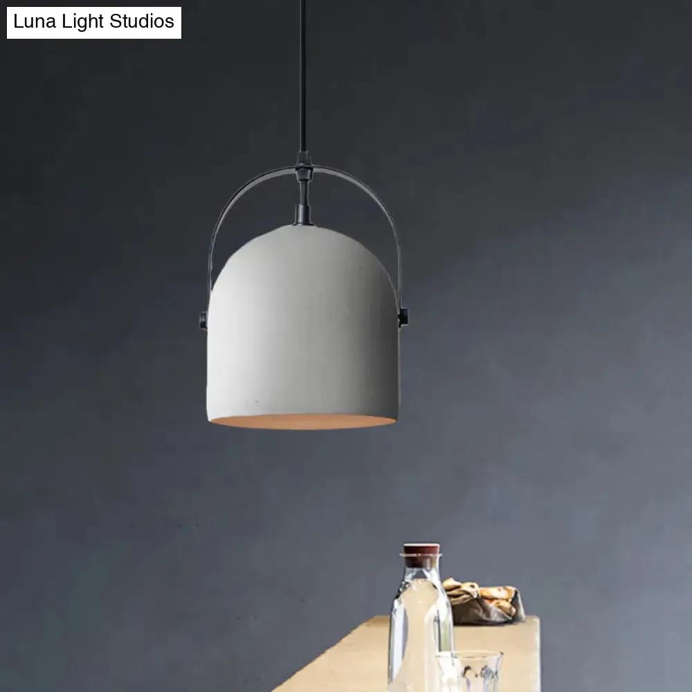 Vintage Cement Dome Pendant Light with Handle - White, Black, Grey - for Hallways