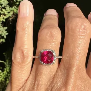 Vintage Cushion Cut Ruby Cluster Engagement Gold Vermeil Ring