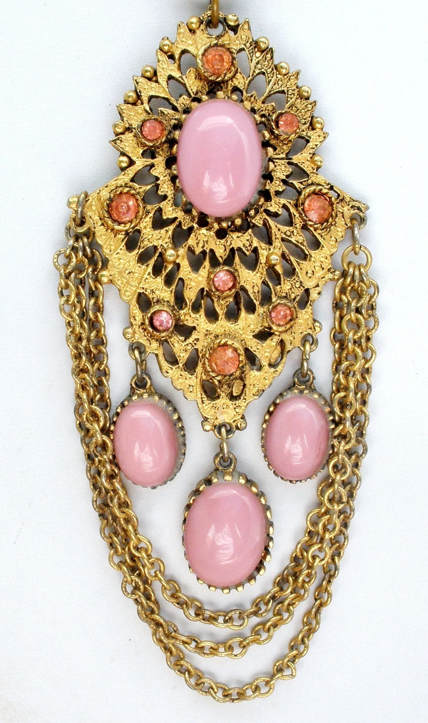 Vintage Pink Rhinestone Gold Chain Necklace