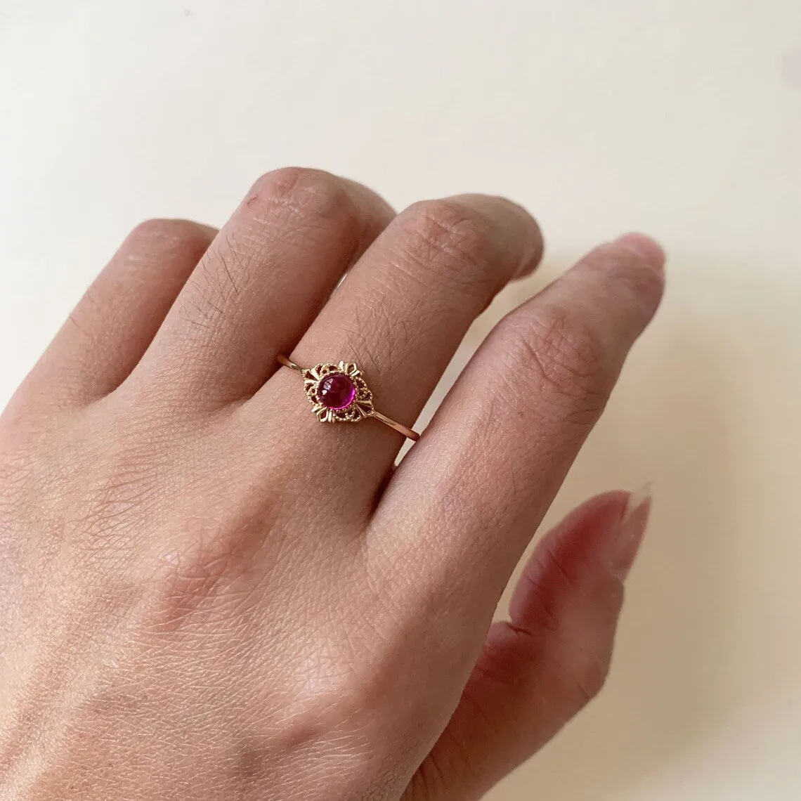 Vintage Round Cut Ruby Rings - 14k Gold Vermeil Art Deco Rings