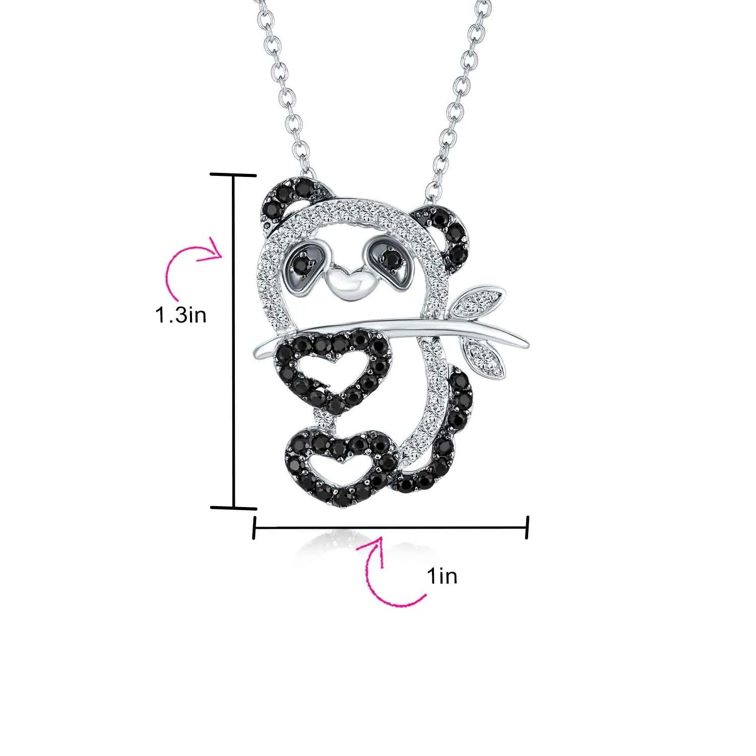 Whimsical Panda Bear Pendant Necklace with Black & White Cubic Zirconia Silver Plated