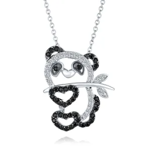 Whimsical Panda Bear Pendant Necklace with Black & White Cubic Zirconia Silver Plated