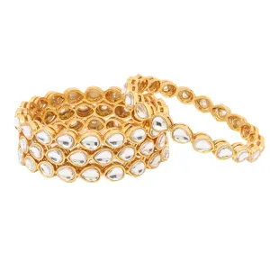 Yellow Chimes Classic Design White Kundan Studded 4 PCs Traditional Gold Plated Bangles Set for Women and Girls (2.4)