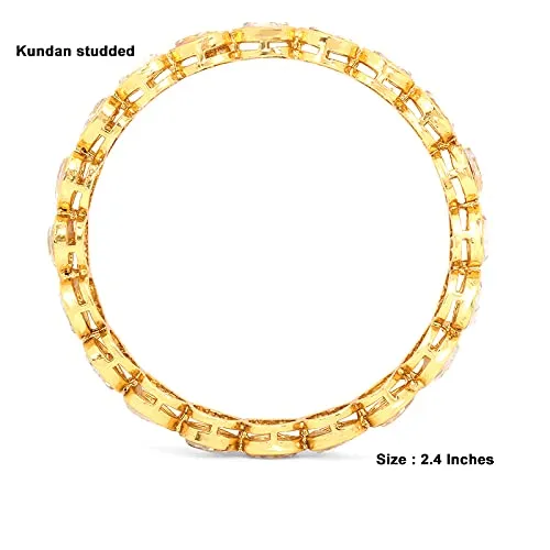 Yellow Chimes Classic Design White Kundan Studded 4 PCs Traditional Gold Plated Bangles Set for Women and Girls (2.4)