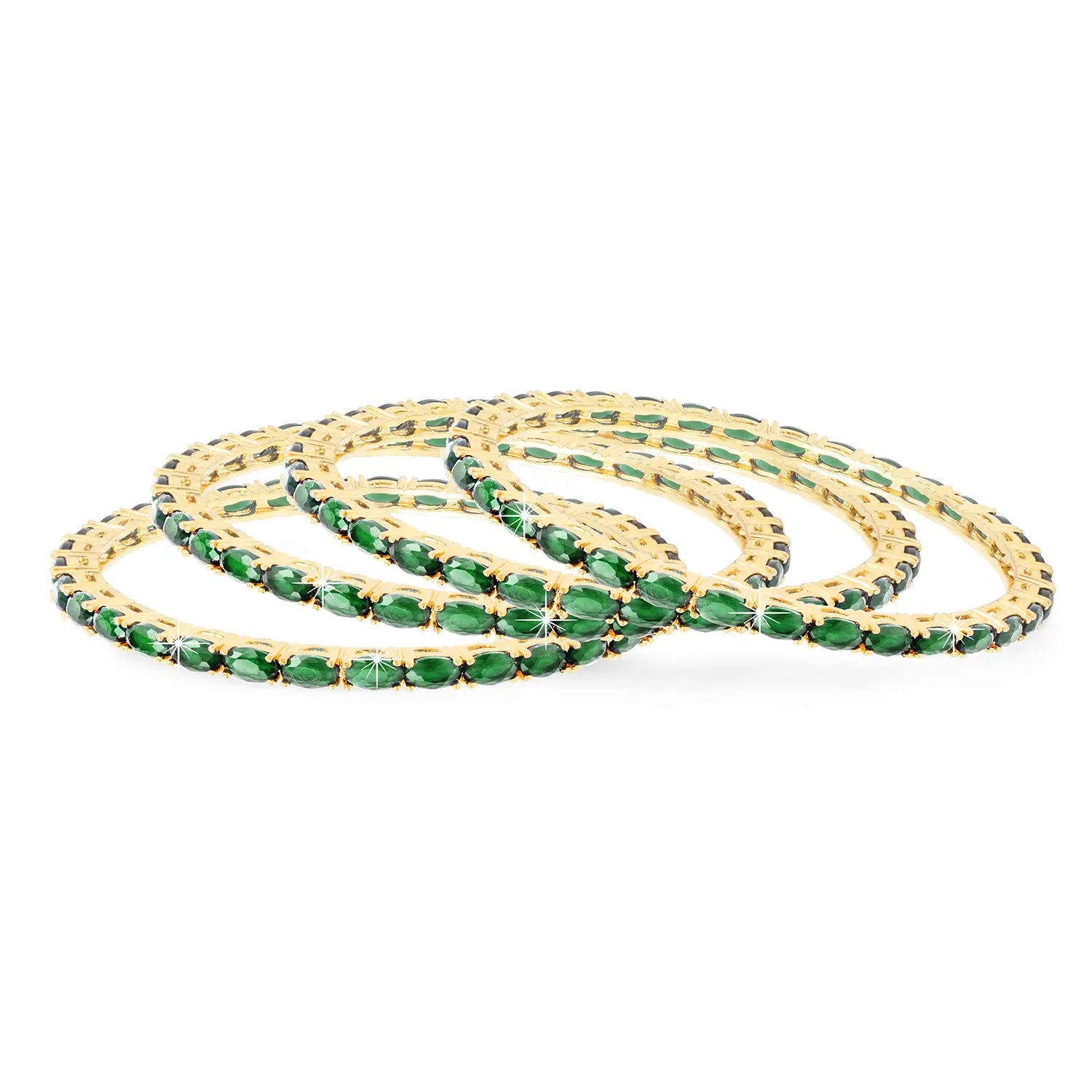 Yellow Chimes Elegant Emraled Green AD/American Diamond Studded 18k Gold Plated 4 PCs Handcrafted Bangles Set for Women & Girls (2.8)