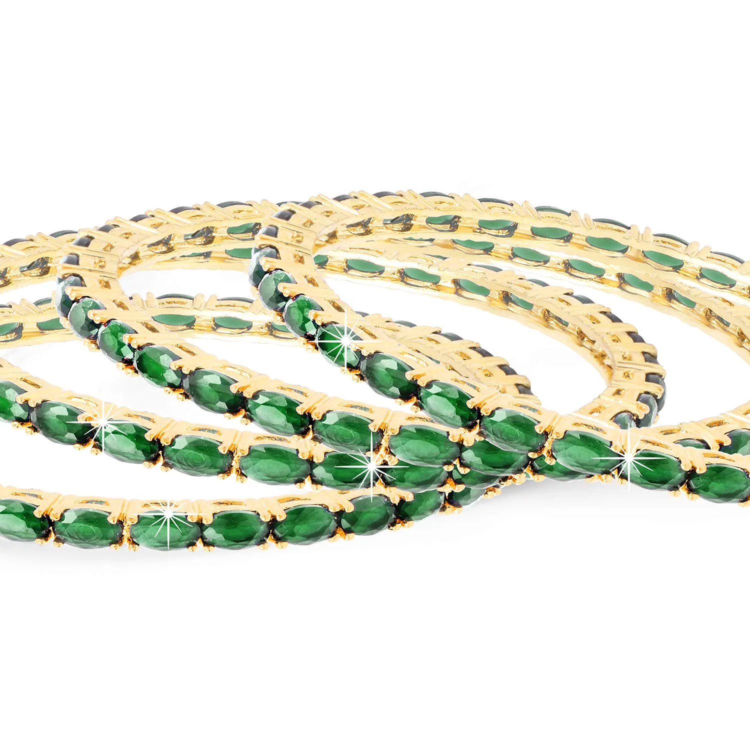 Yellow Chimes Elegant Emraled Green AD/American Diamond Studded 18k Gold Plated 4 PCs Handcrafted Bangles Set for Women & Girls (2.8)