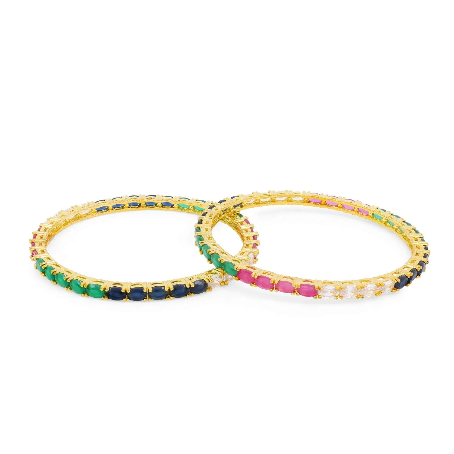 Yellow Chimes Elegant Multicolor AD/American Diamond Studded 18k Gold Plated Classic 2 PCs Handcrafted Bangles Set for Women & Girls (2.6)