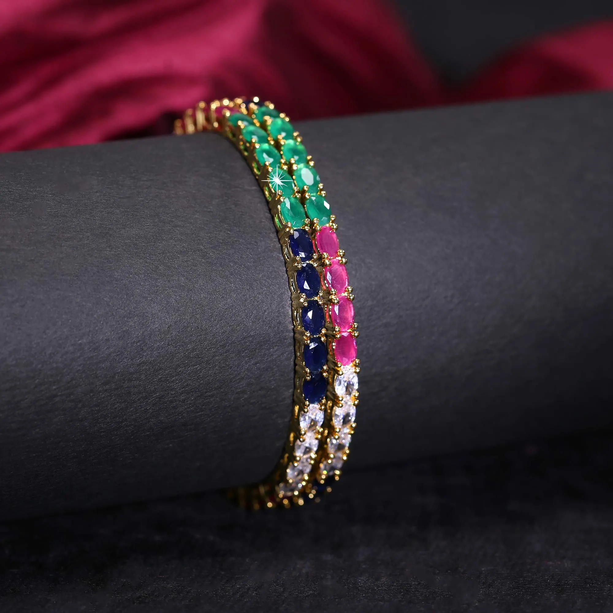 Yellow Chimes Elegant Multicolor AD/American Diamond Studded 18k Gold Plated Classic 2 PCs Handcrafted Bangles Set for Women & Girls (2.8)