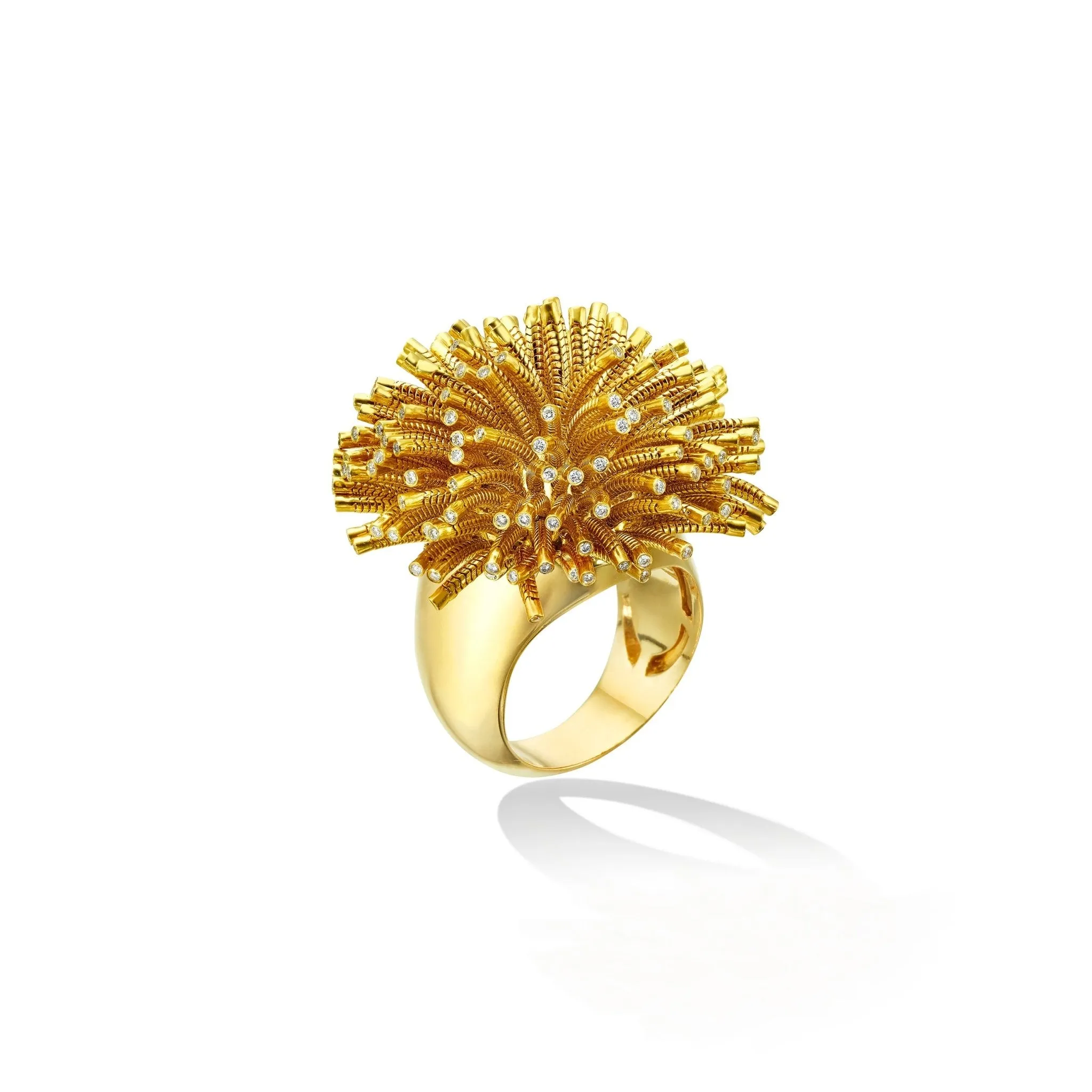 Yellow Gold Fur Ring with White Diamonds