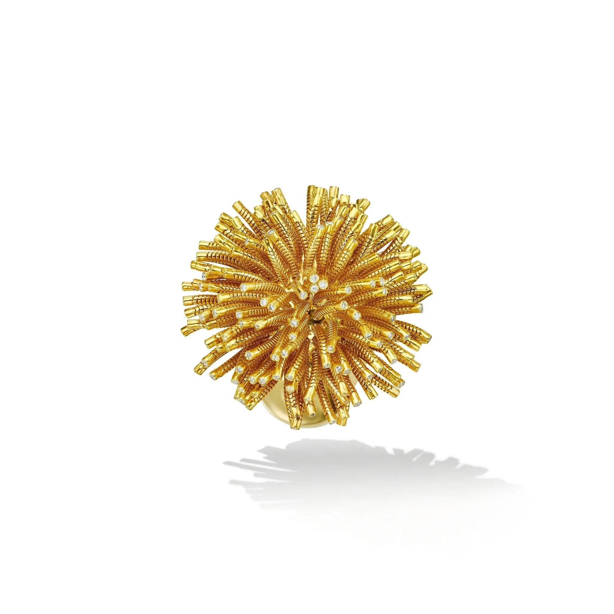 Yellow Gold Fur Ring with White Diamonds