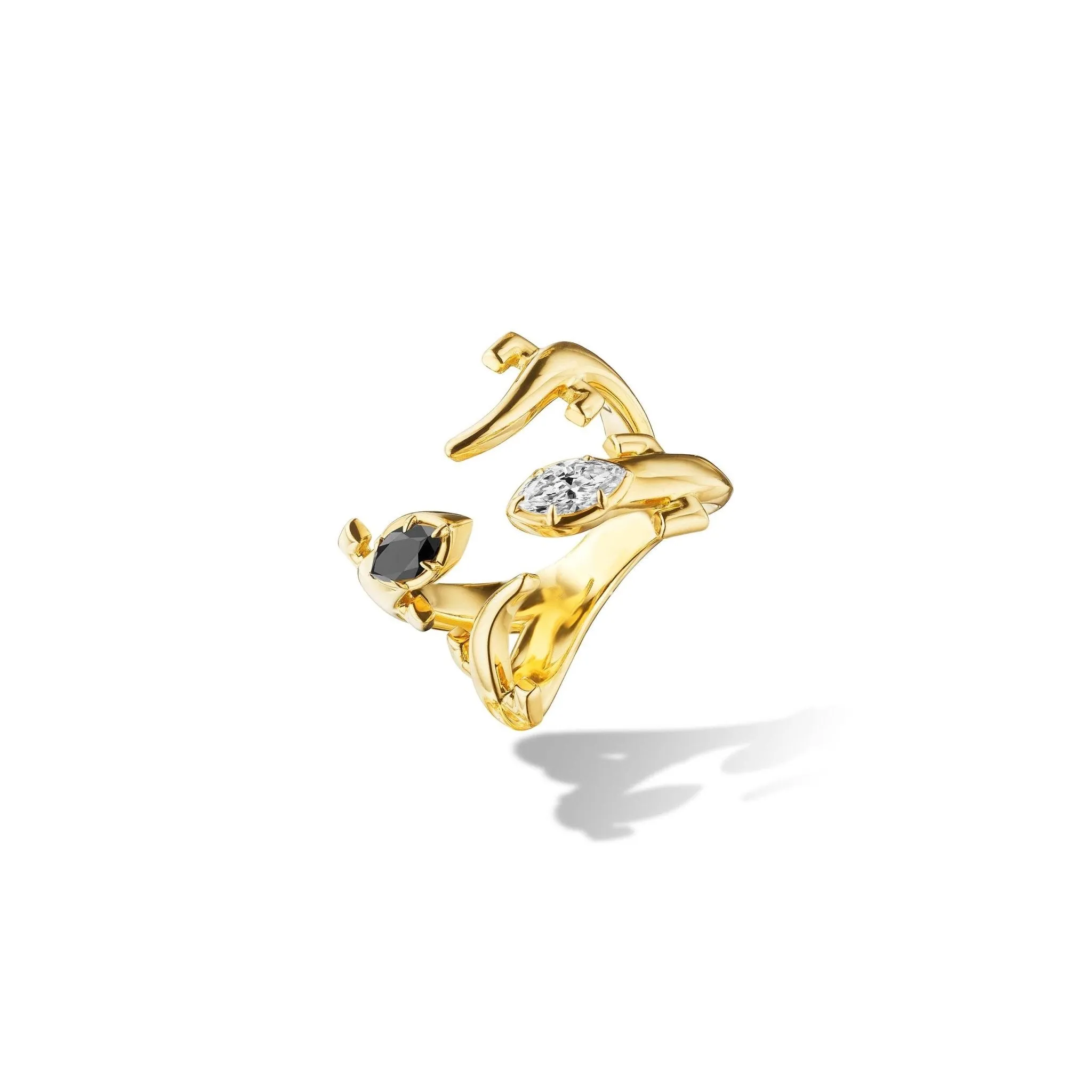 Yellow Gold Origin Statement Ring with White and Black Diamonds