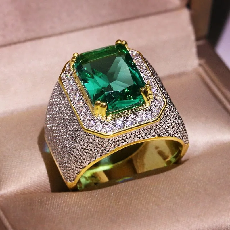 Yellow Gold Square Cut Emerald Ring