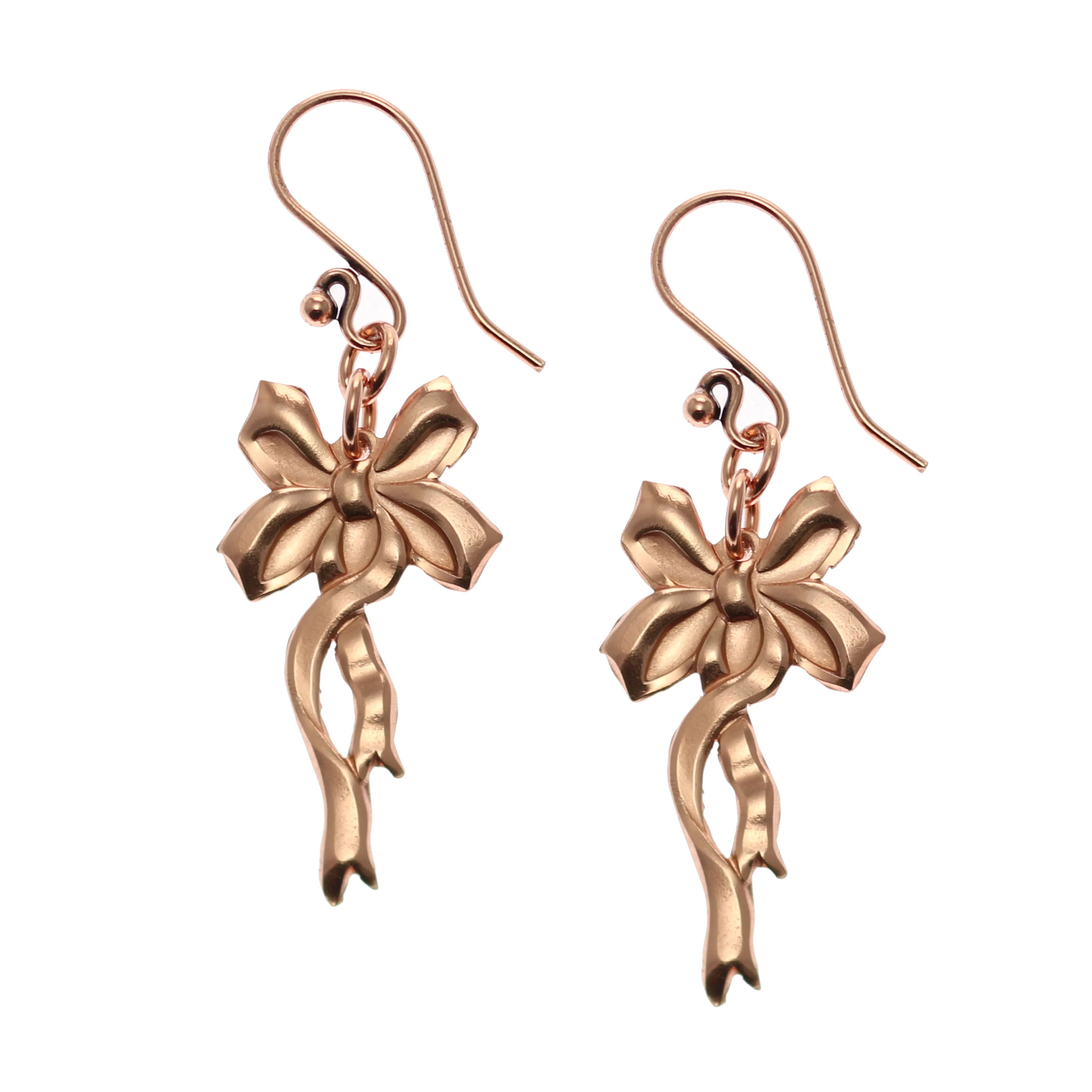 Yuletide Ribbon Copper Dangle Earrings