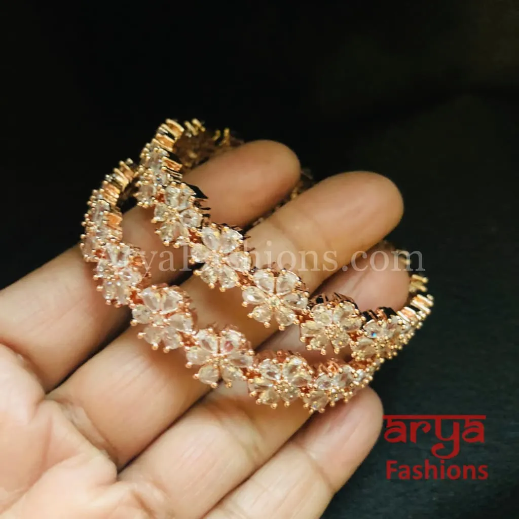 Zunisha Rose Gold Cubic Zirconia Designer Bangles